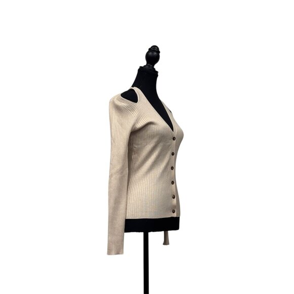 Heartloom Ivory Sweater with Peek-a-Boo Shoulder Cut-Outs | Size Small - Picture 3 of 7